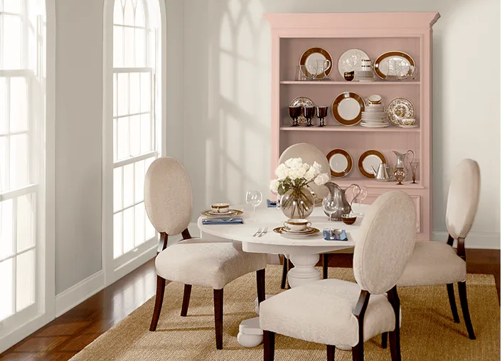 Behr Pink Abalone dining room hutch