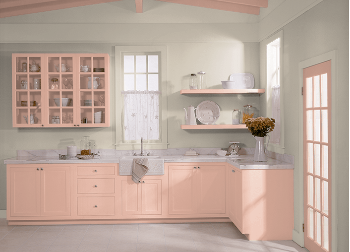Behr Pink Abalone kitchen cabinets