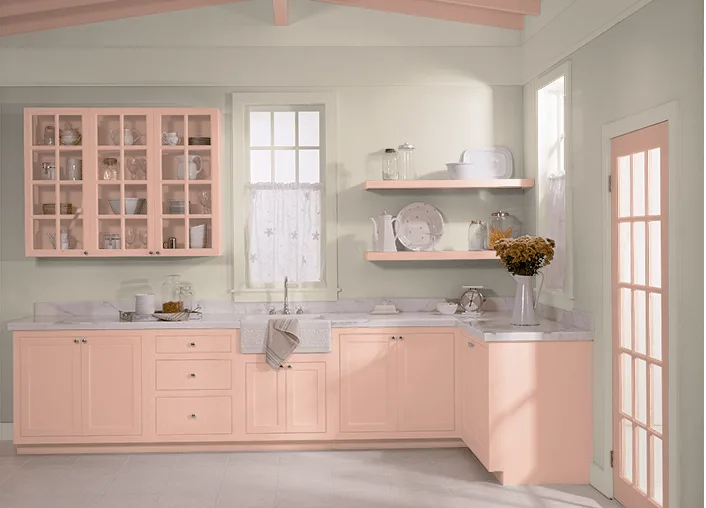 Behr Pink Abalone kitchen cabinets