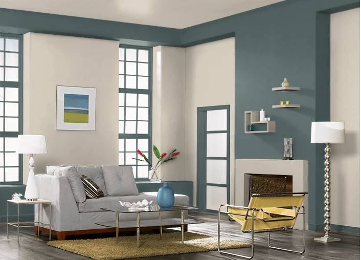 behr brooklyn used as an accent on windows and fireplace