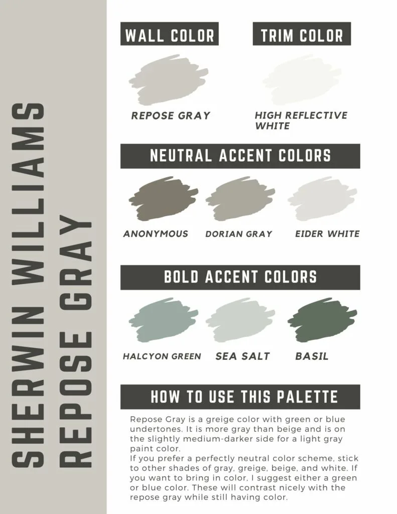 sherwin williams repose gray paint color palette