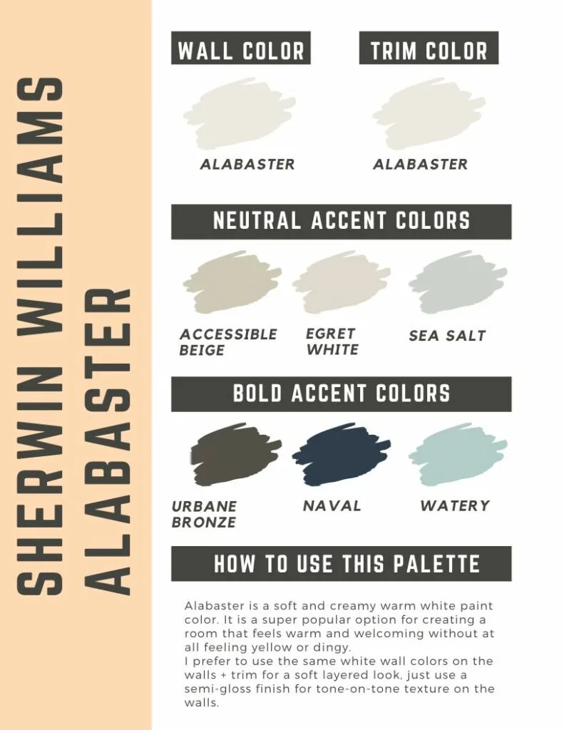 Sherwin Williams Alabaster paint color palette