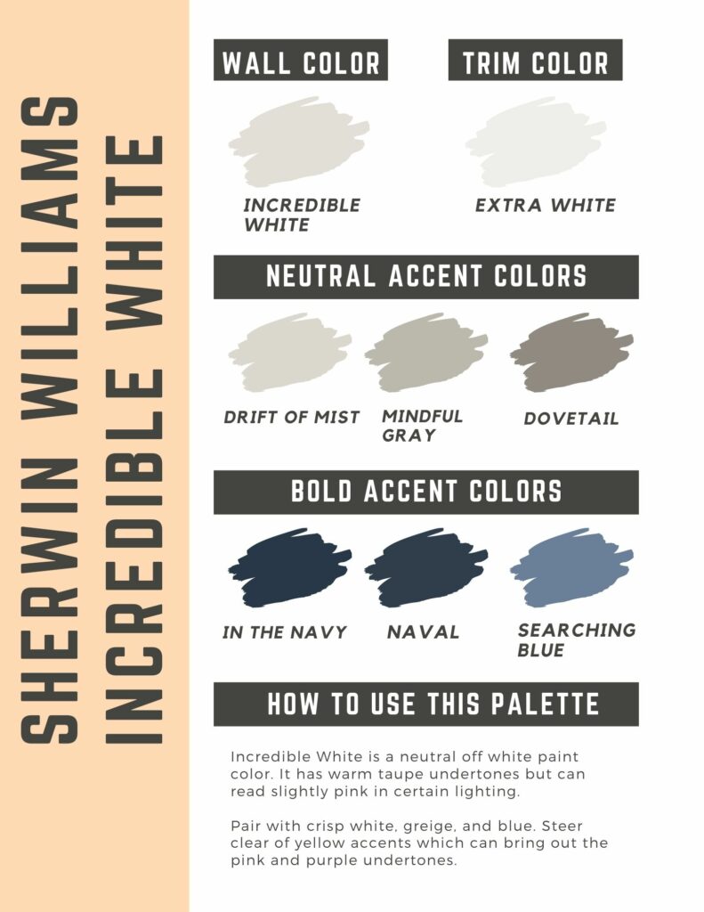 Sherwin Williams Incredible White paint color palette