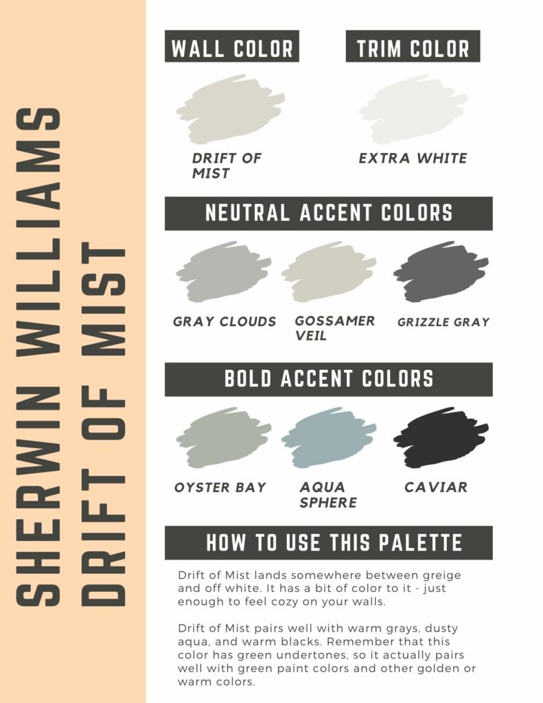 sherwin williams drift of mist paint color palette