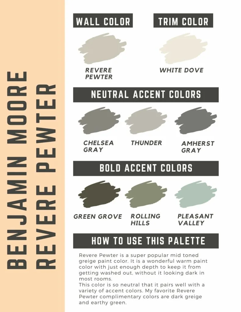 Benjamin Moore Revere Pewter paint color palette