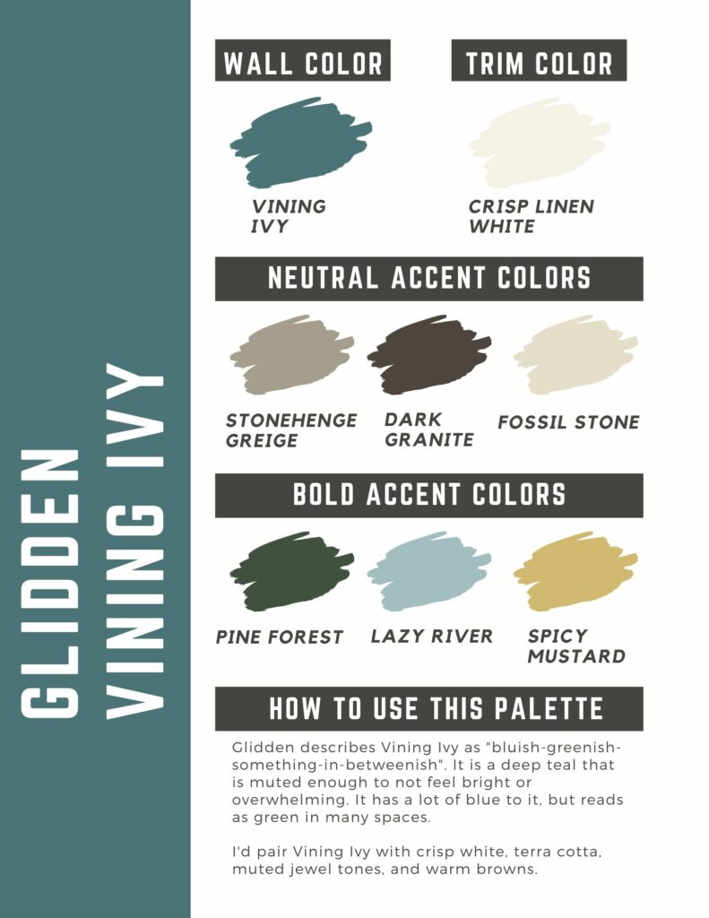 Glidden Vining Ivy paint color palette