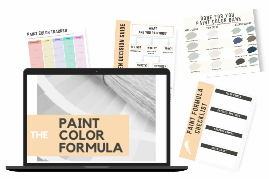 paint color formula flat lay with laptop