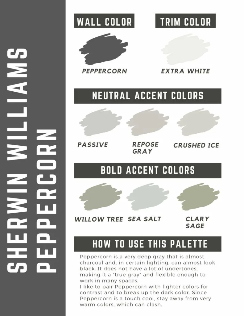 sherwin williams peppercorn paint color palette