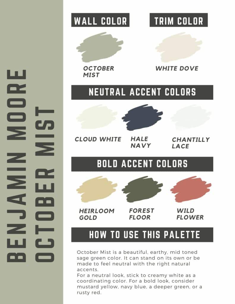 The Best Colors That Go With Sage Green The Paint Color Project   Benjamin Moore October Mist Paint Color Palette 791x1024 