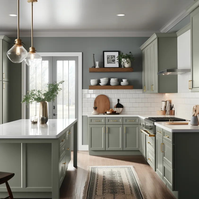 sage green and gray kitchen