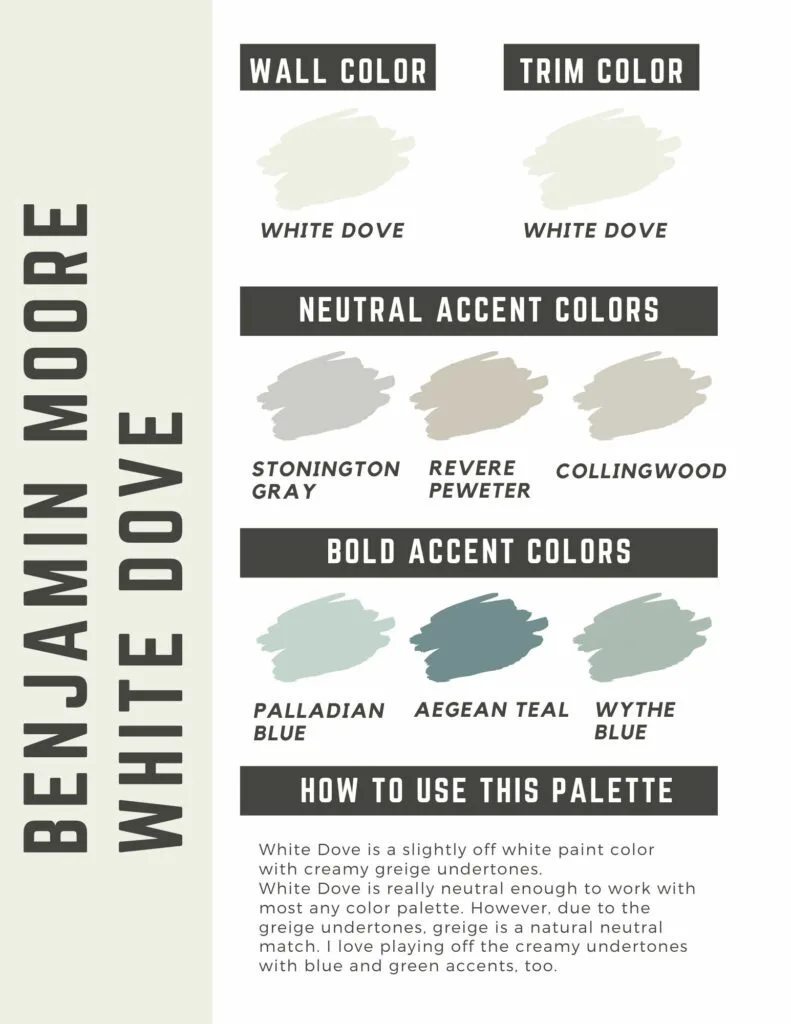 benjamin moore white dove paint color palette