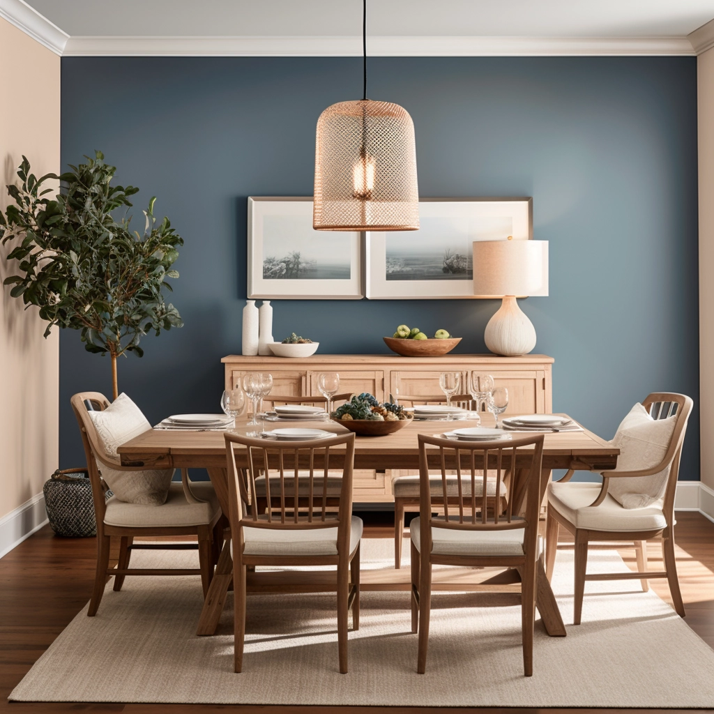 pale oak and navy dining room
