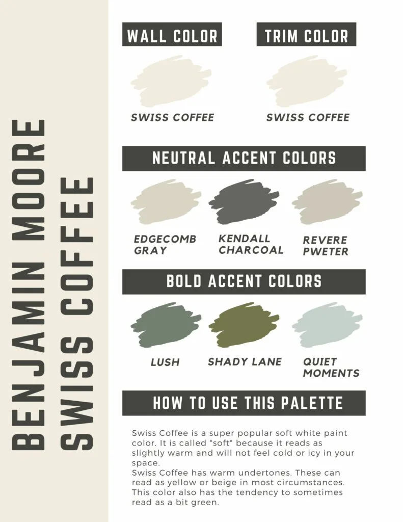 Benjamin Moore Swiss Coffee paint color palette