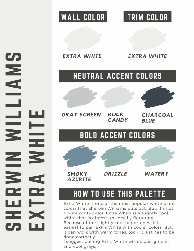 Sherwin Williams Extra White paint color palette