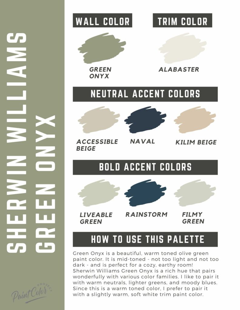 Sherwin Williams Green Onyx paint color palette