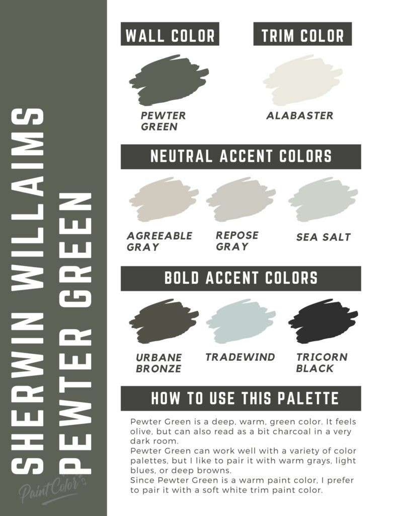 Sherwin Williams Pewter Green paint color palette