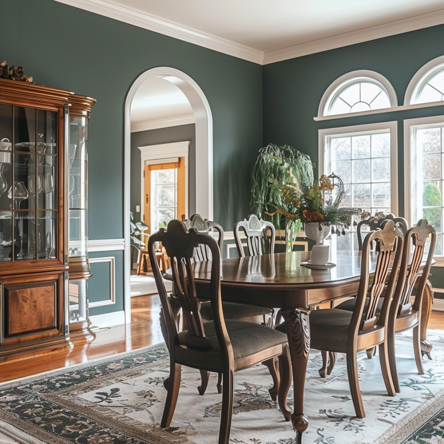 pewter green dining room