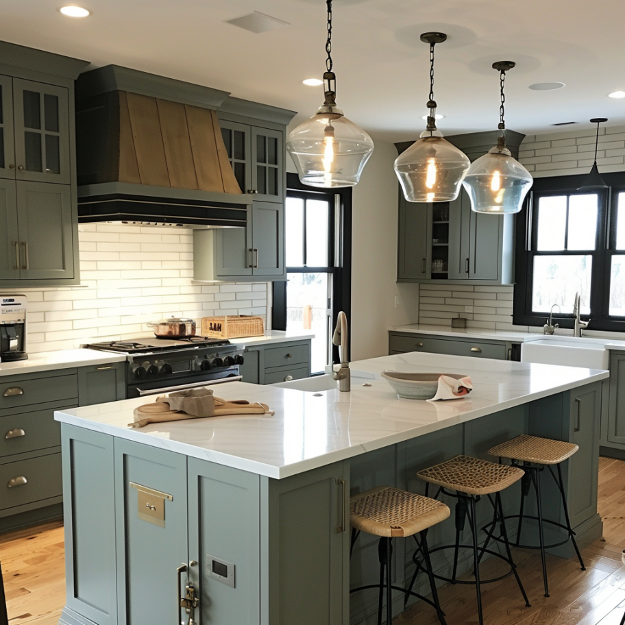 pewter green kitchen cabinets