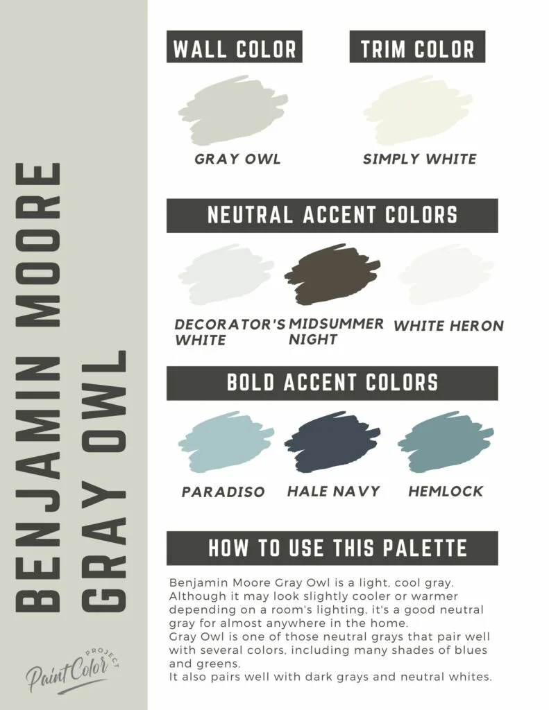 Benjamin Moore Gray Owl paint color palette