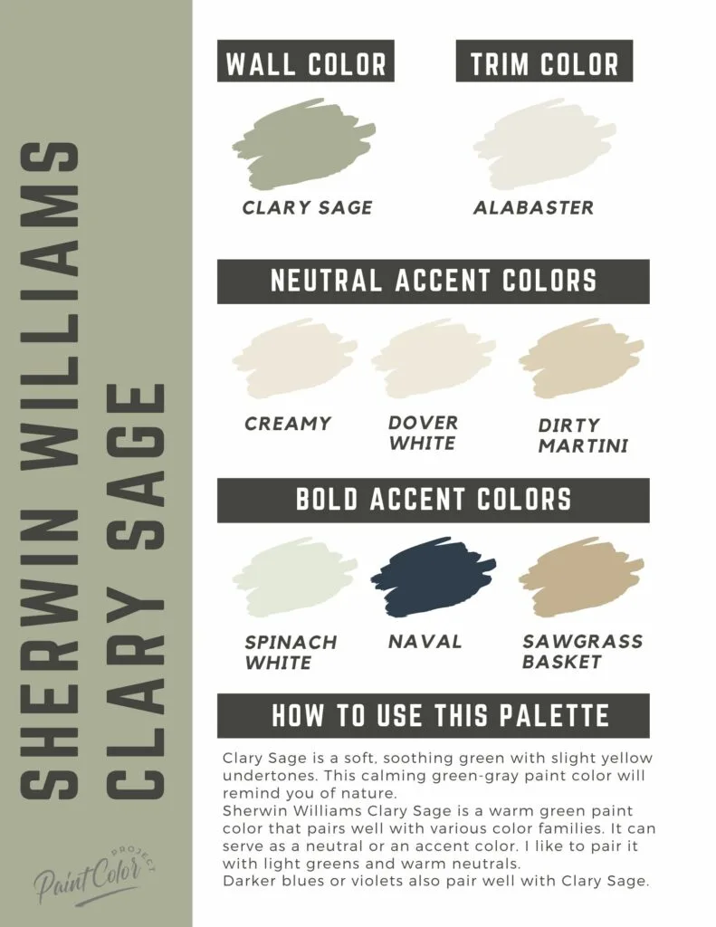 Sherwin Williams Clary Sage paint color palette