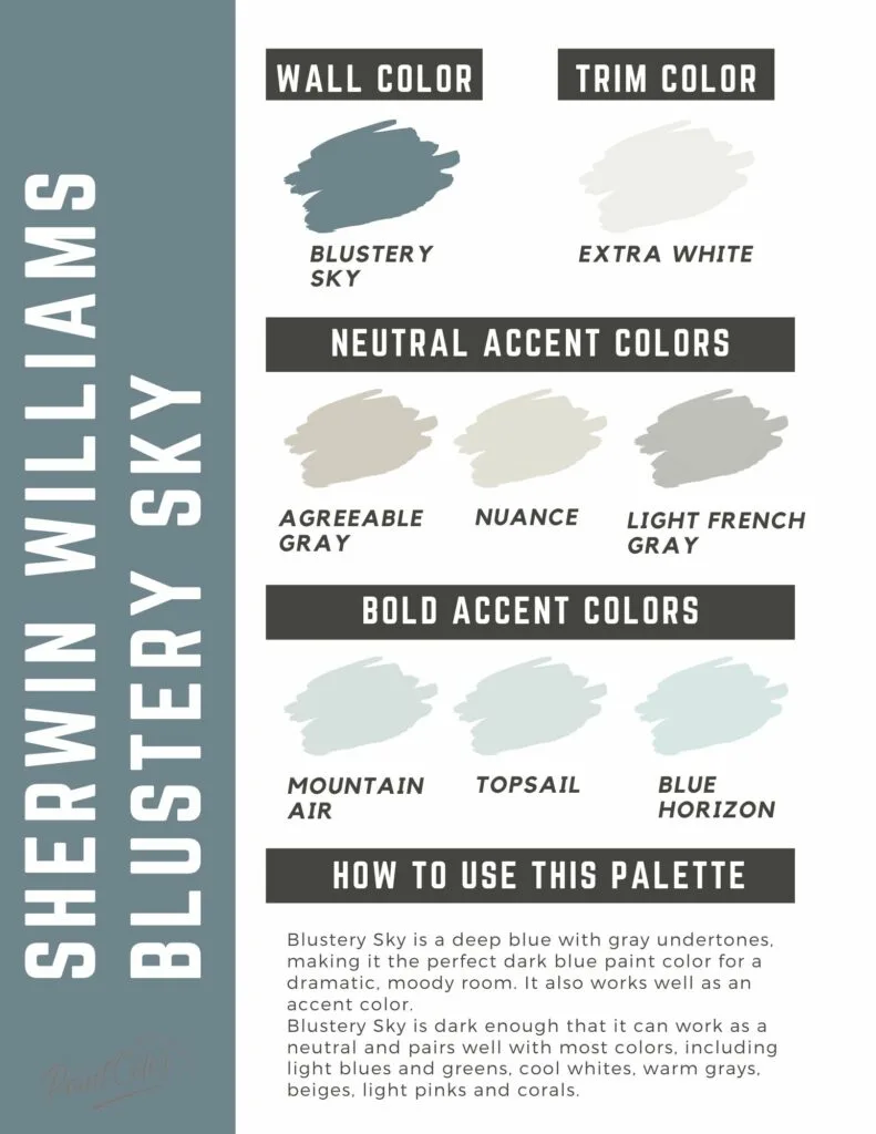 Sherwin Williams Blustery Sky paint color palette