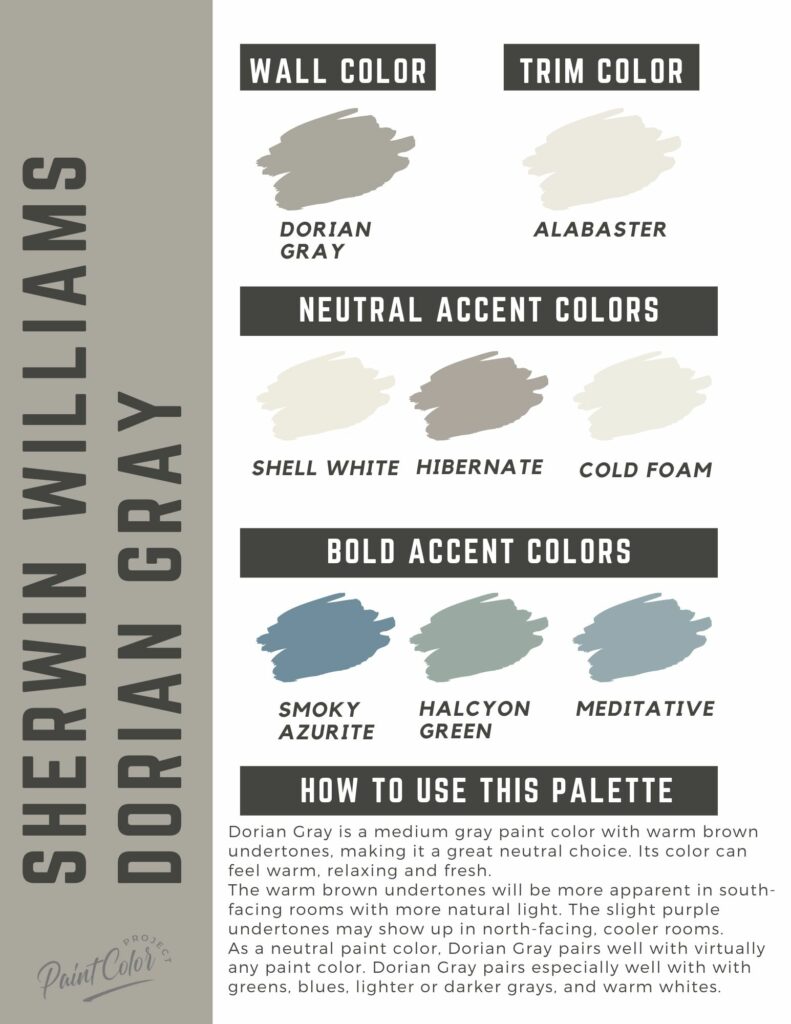 Sherwin Williams Dorian Gray paint color palette