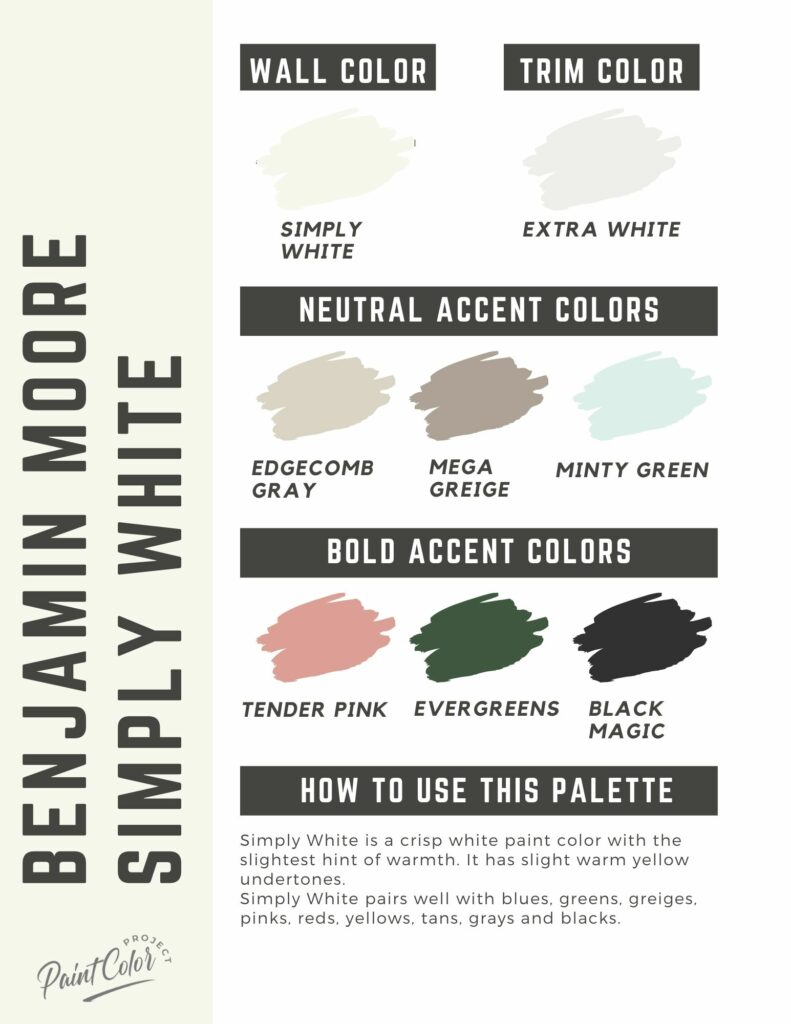 Benjamin Moore Simply White Paint Color Palette.