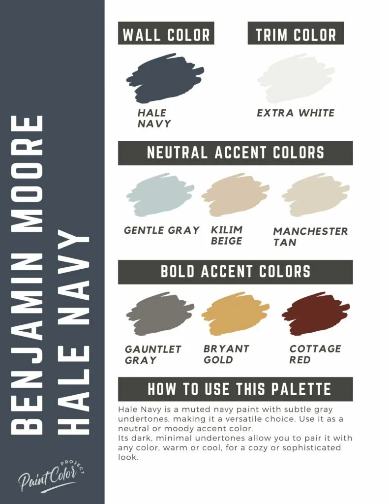 Benjamin Moore Hale Navy Paint Color Palette.
