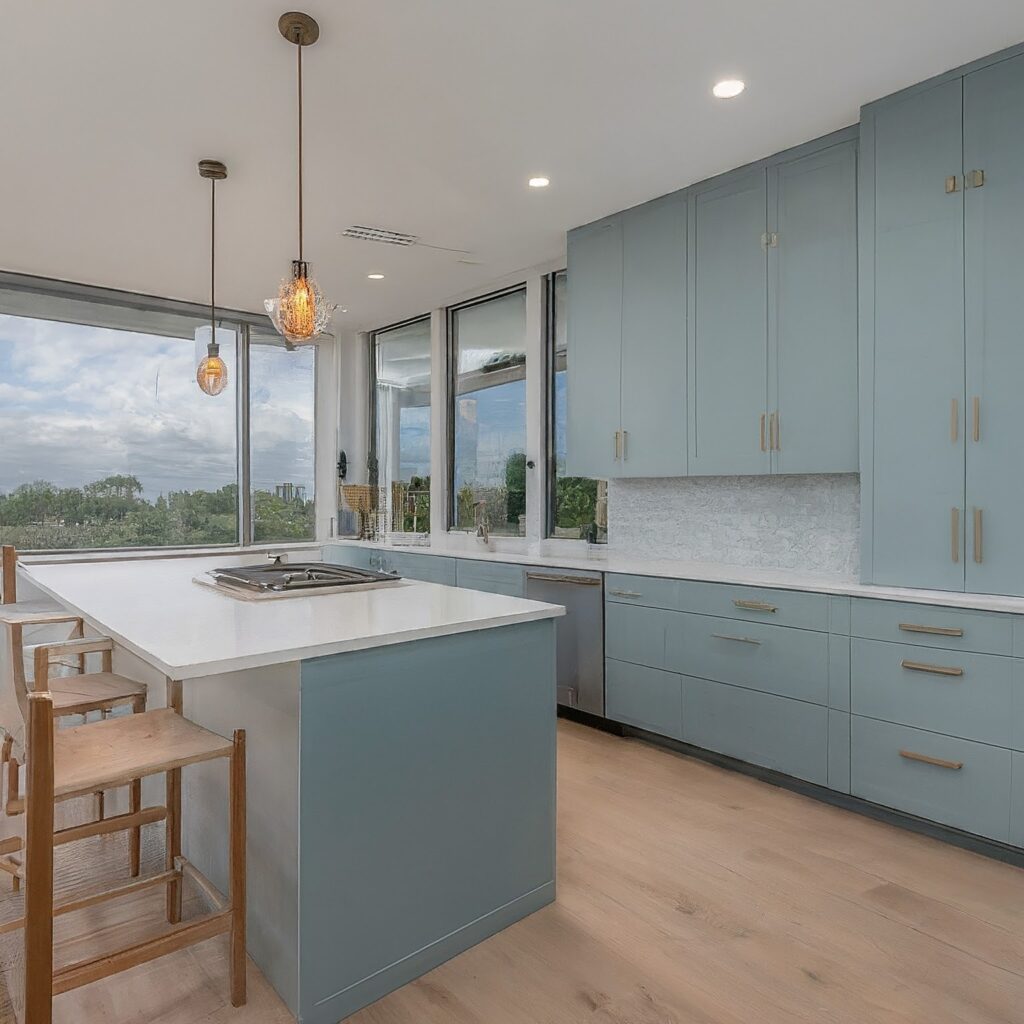 light blue kitchen cabinets