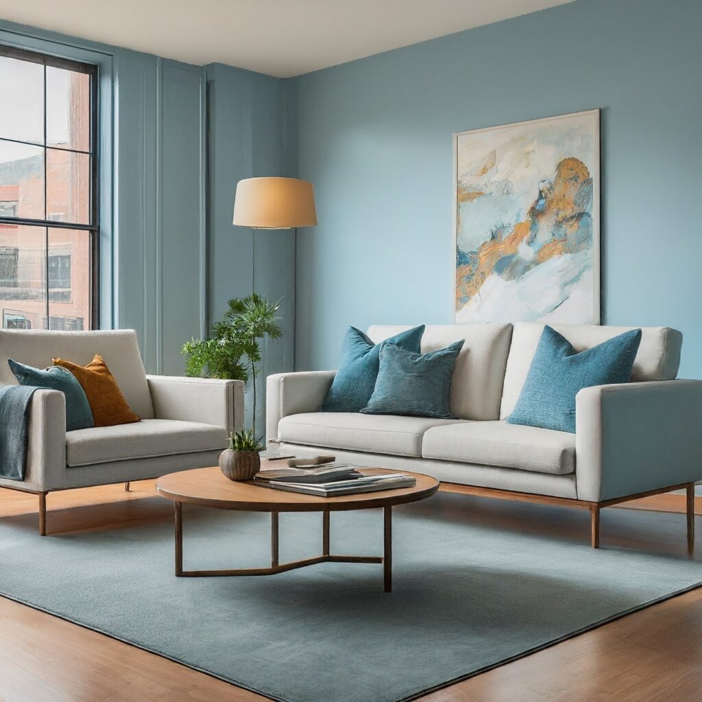 light blue living room