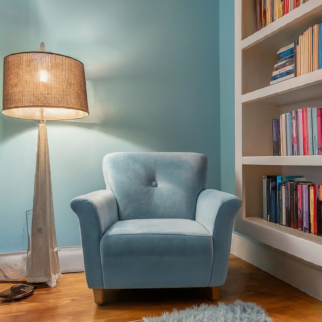 light blue library room