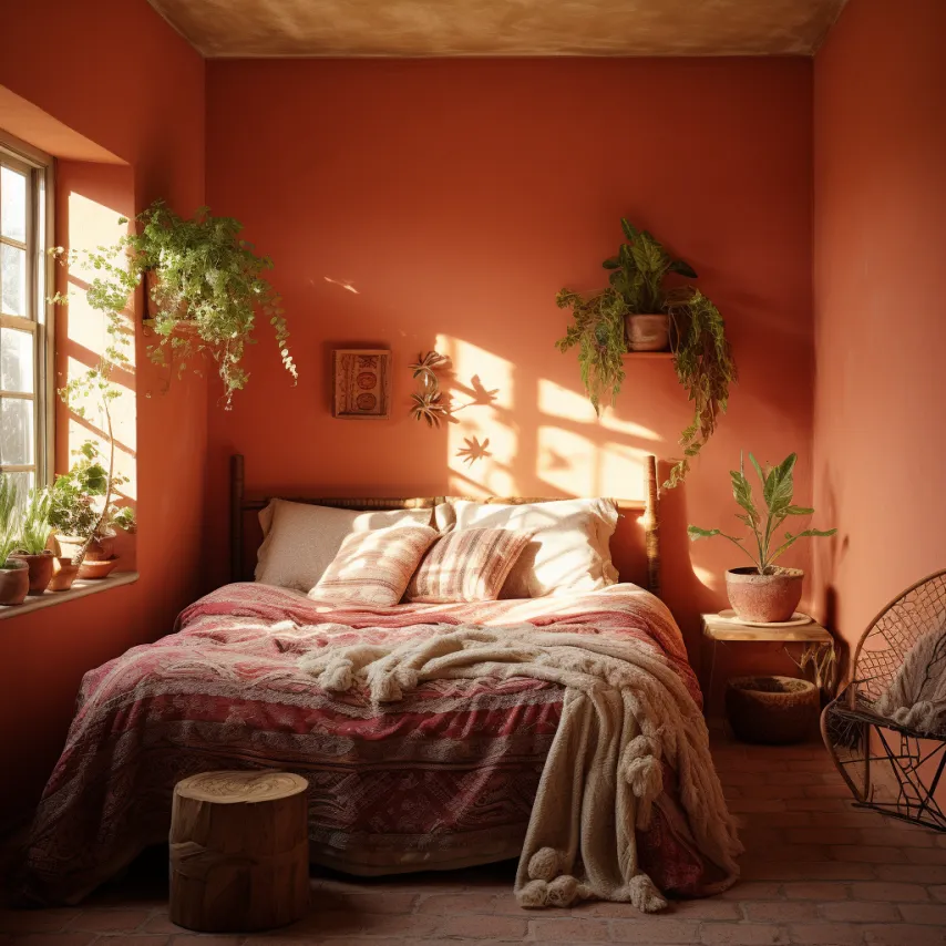 bedroom with terracotta walls