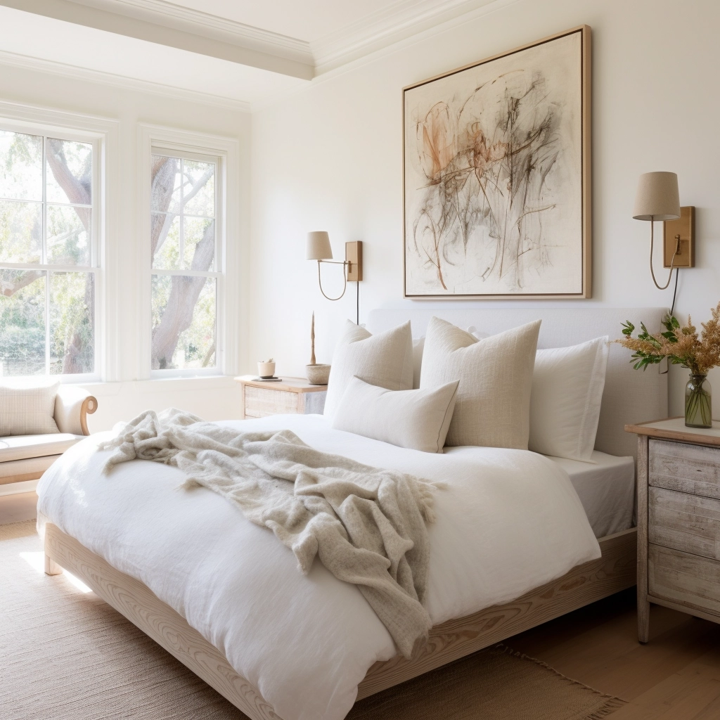 bedroom with warm white walls