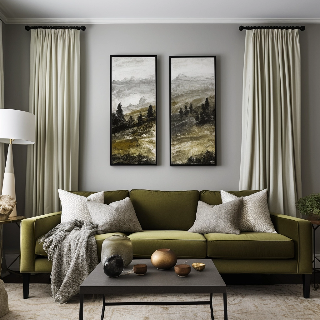 gray room with olive green accents