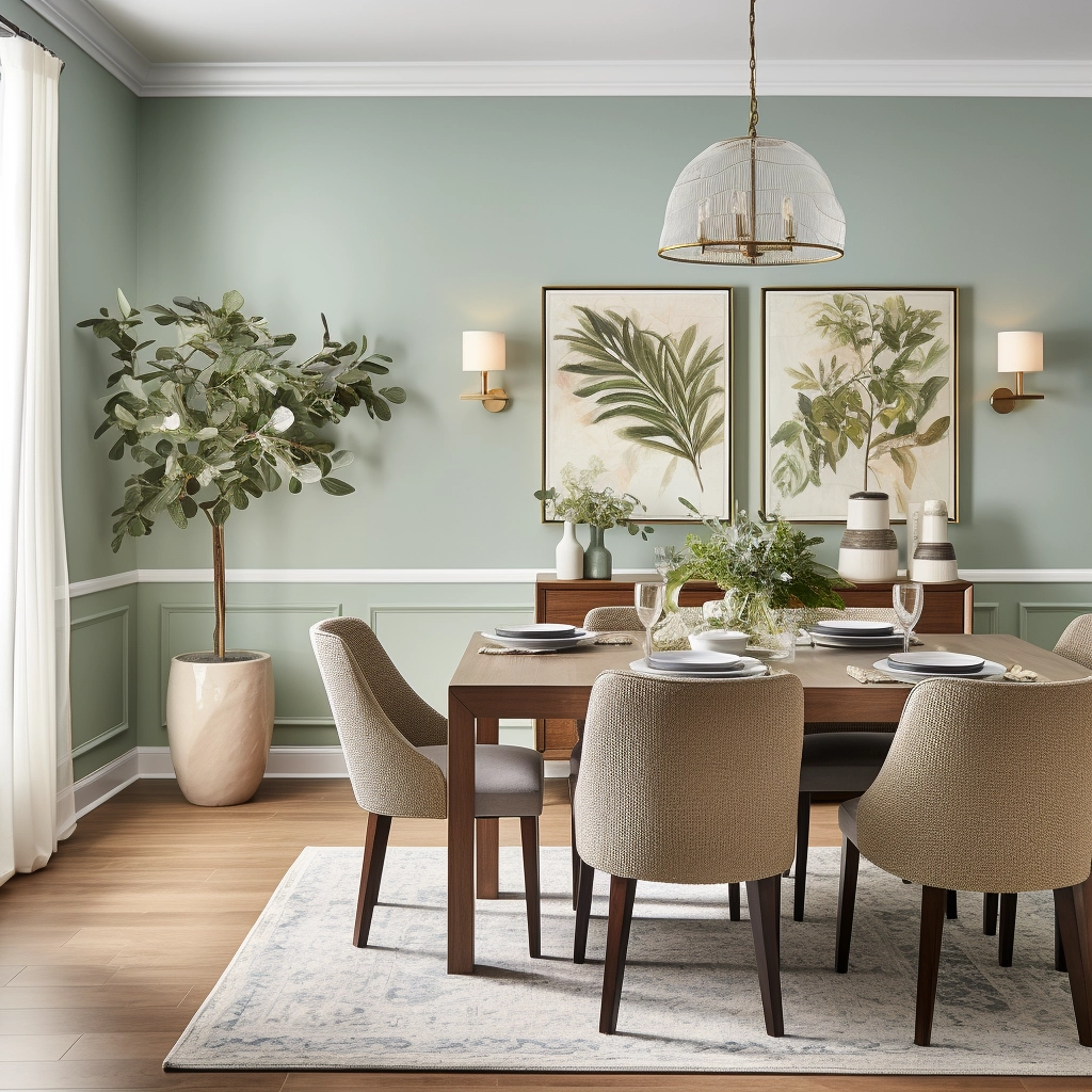 light blue and olive green dining room