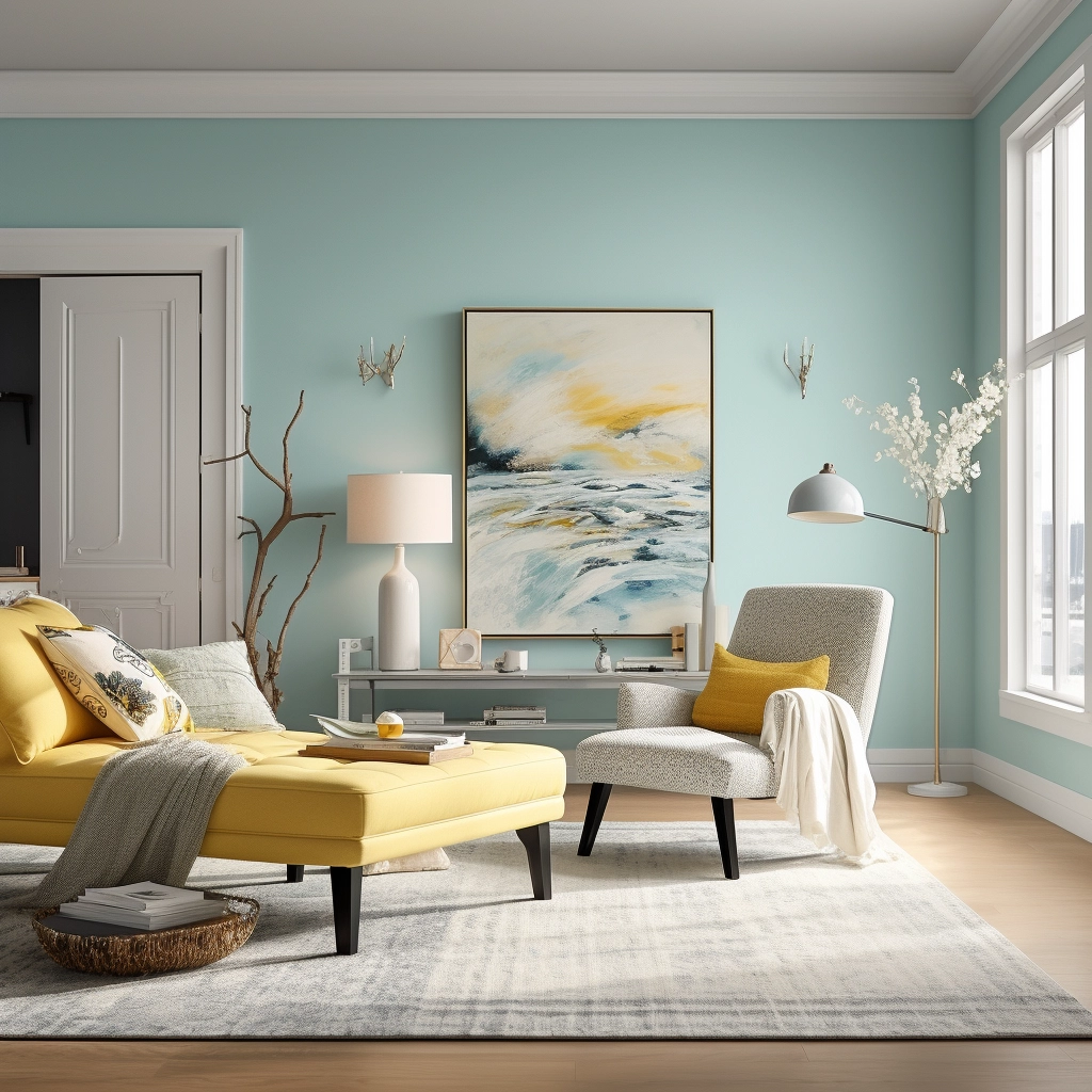 light blue room with yellow accents
