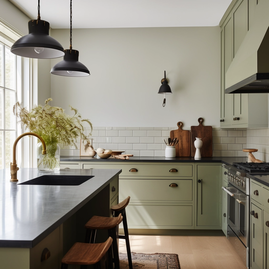 olive green and black kitchen