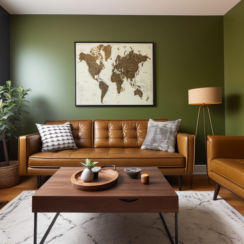 olive green and brown living room
