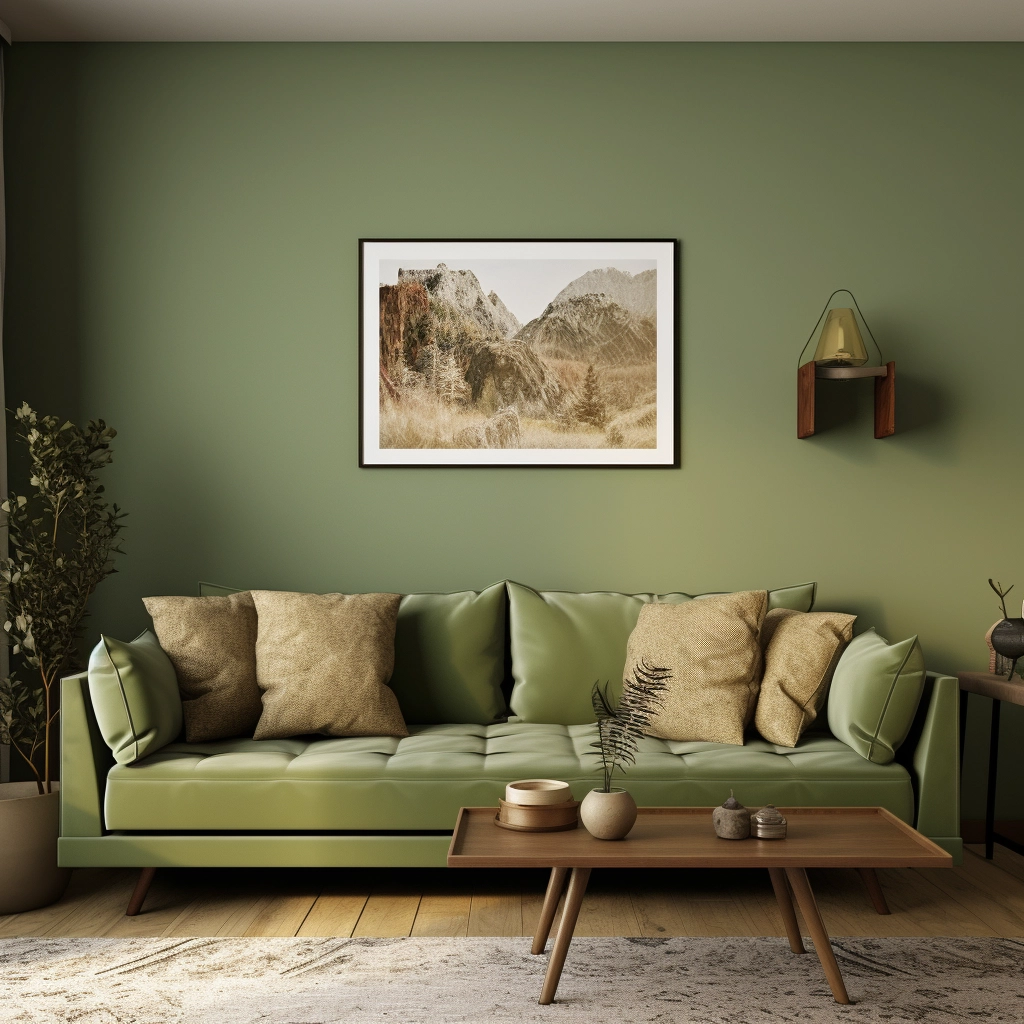 olive green and sage green living room