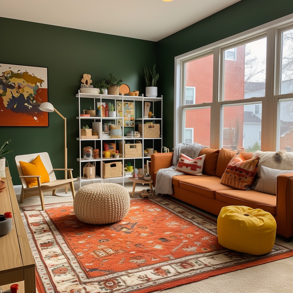 orange and green playroom