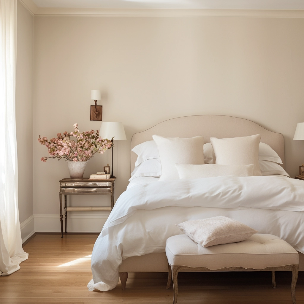 romantic bedroom linen white benjamin moore