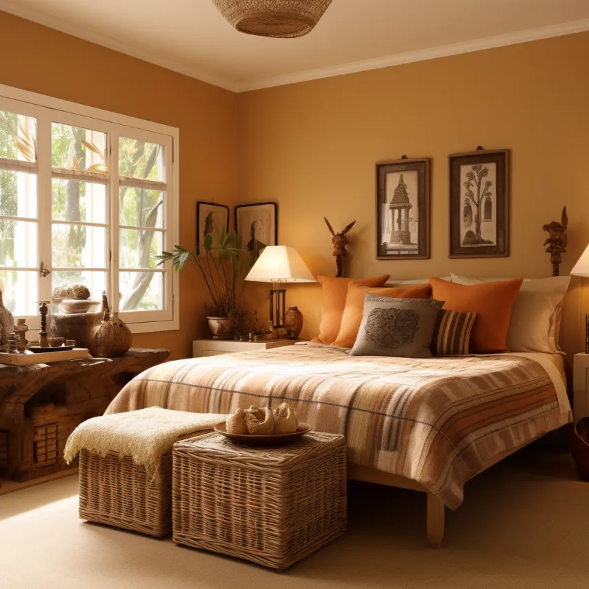 warm bedroom with caramel walls