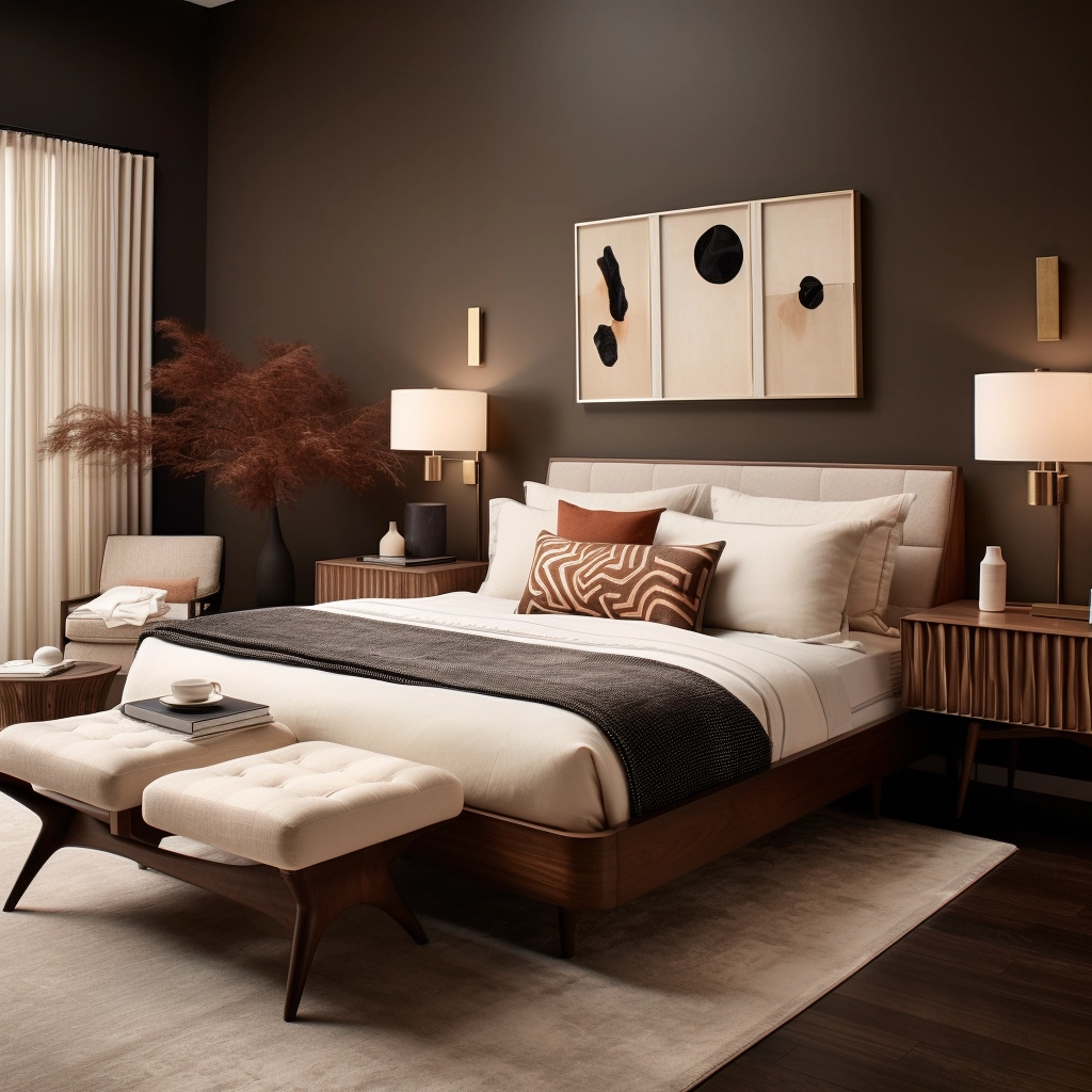 warm bedroom with dark chocolate brown walls