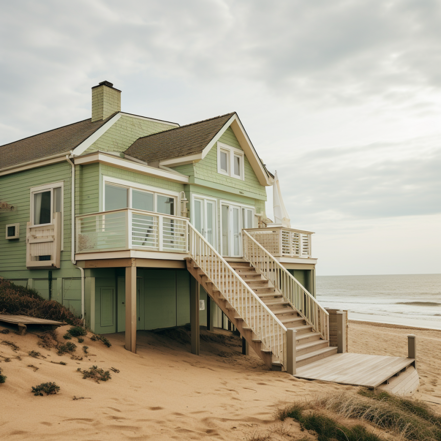 green beach house exterior