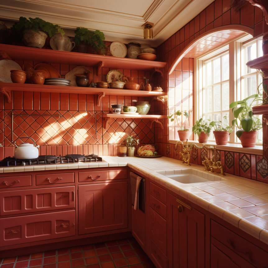 red terra cotta kitchen