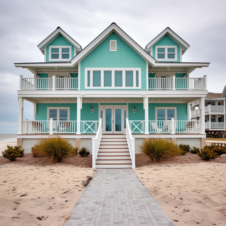 teal exterior beach house