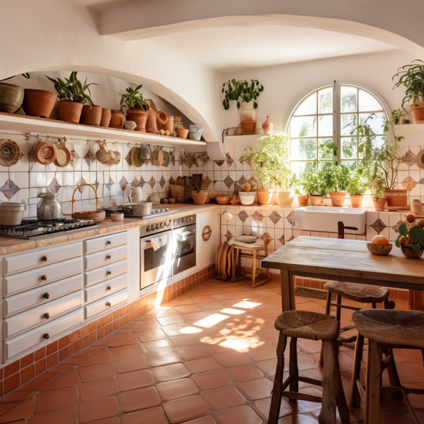 terra cotta and white kitchen