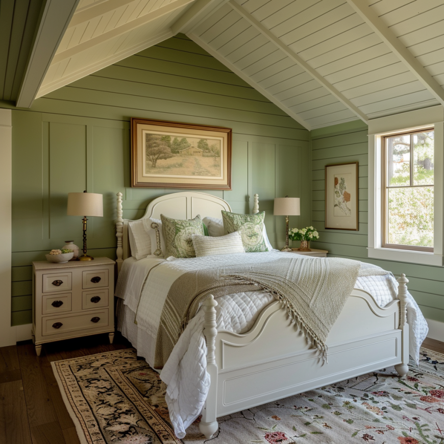 green farmhouse bedroom