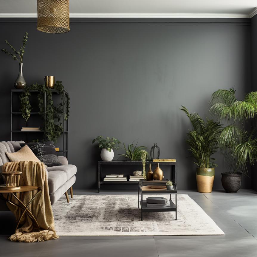 windowless gray living room