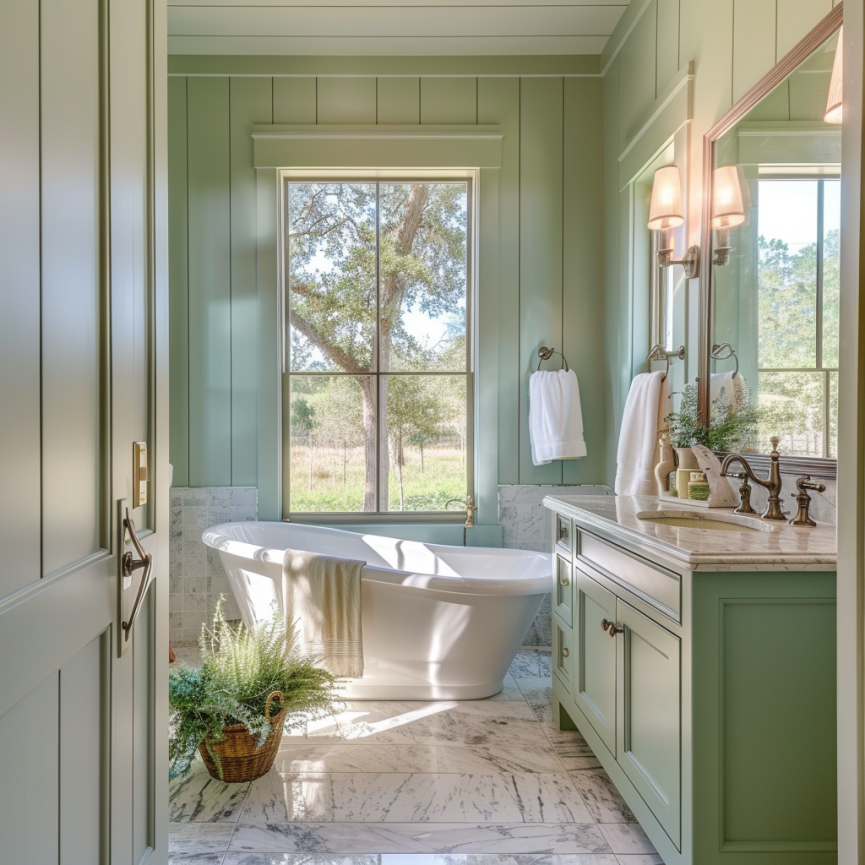 green farmhouse bathroom